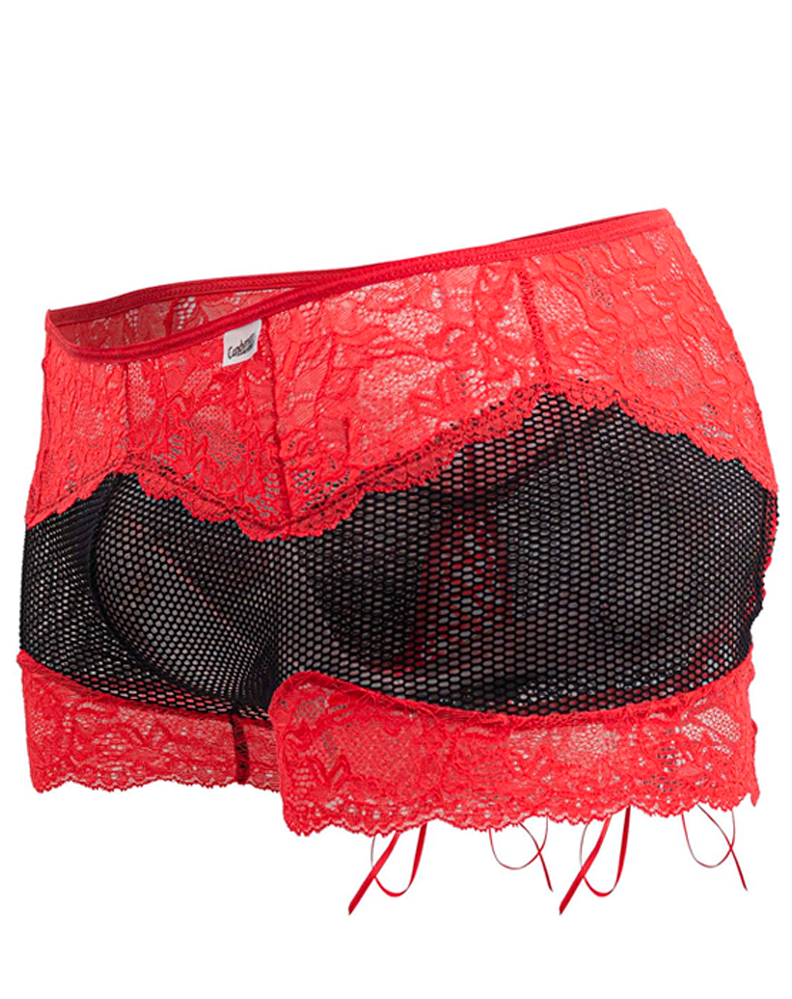 Boxer en maille et dentelle Candyman 99779 noir-rouge