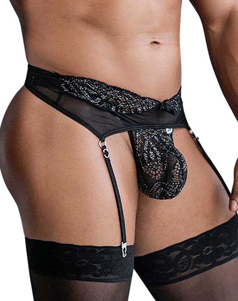 Candyman 99837 Spitzen-Strumpfband-Outfit Schwarz