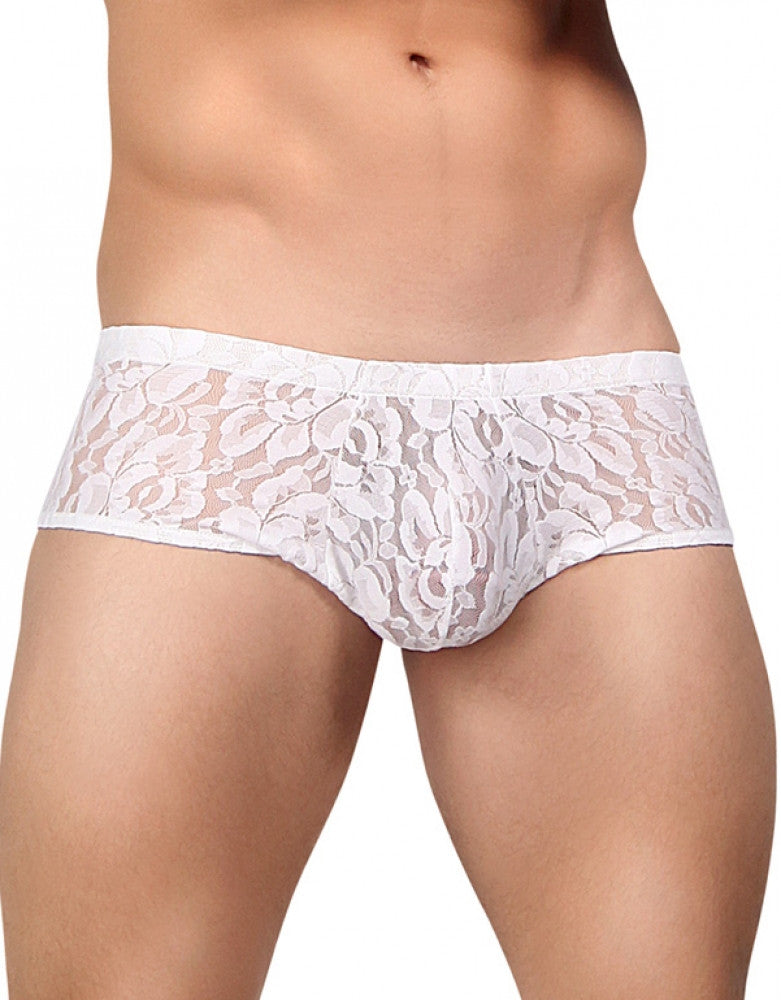 White Front Male Power Stretch Lace Mini Trunk 145-162