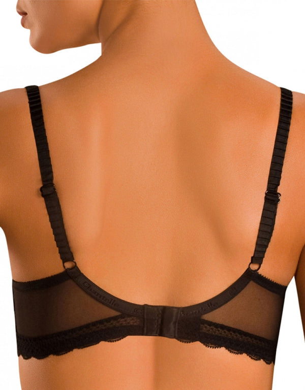 Chantelle Chic Sexy Underwire 3-Part Cup Lace Plunge Bra Black/Nude 36