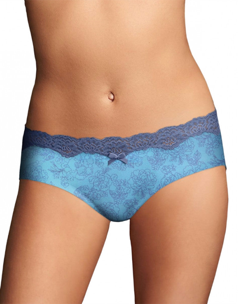 Whimsy Tattoo Print w/Chateau Blue Front Maidenform Comfort Devotion Embellished Hipster 40861