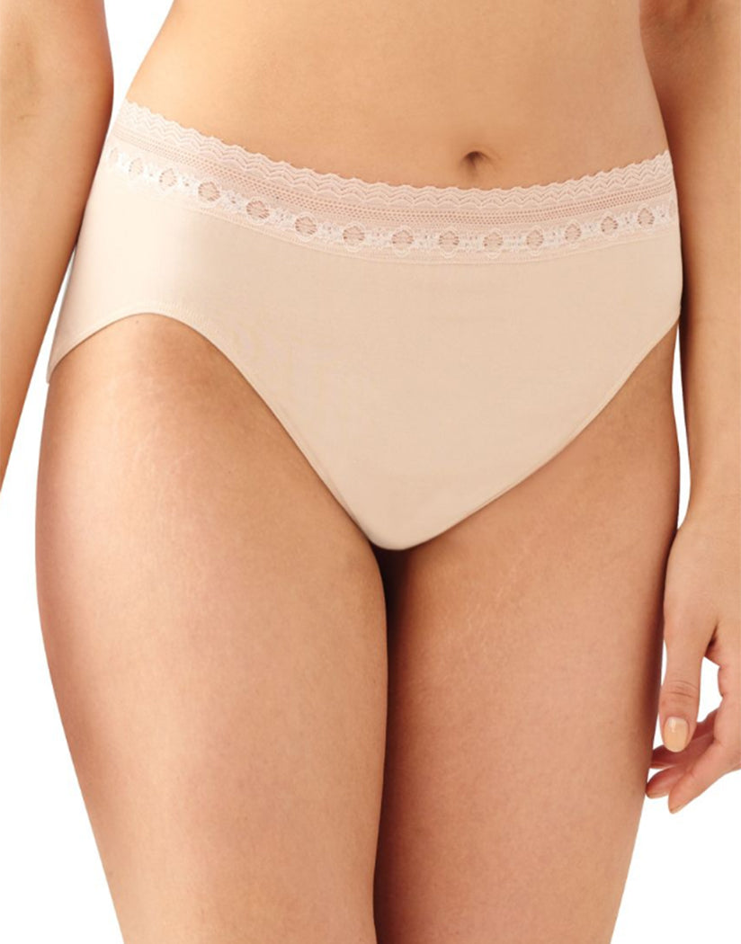 Light Beige Lace Front Bali Barely There Comfort Revolution Microfiber Seamless High Cut Brief Panty 303j
