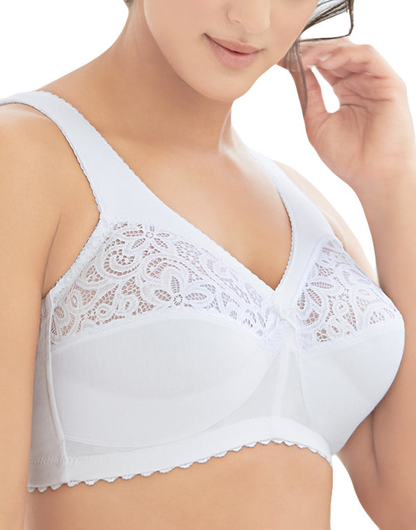 Glamorise WHITE Comfort Lift Wire-Free Lace Support Bra, US 46DD