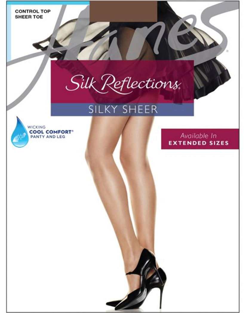 Gentlebrown Front Hanes Women Silk Reflections Silky Sheer Control Top Sandalfoot Pantyhose 717