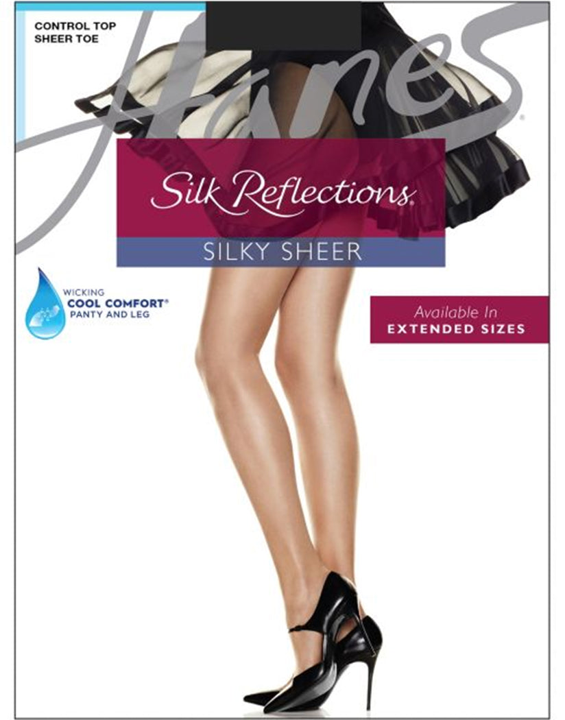 Jet Front Hanes Women Silk Reflections Silky Sheer Control Top Sandalfoot Pantyhose 717