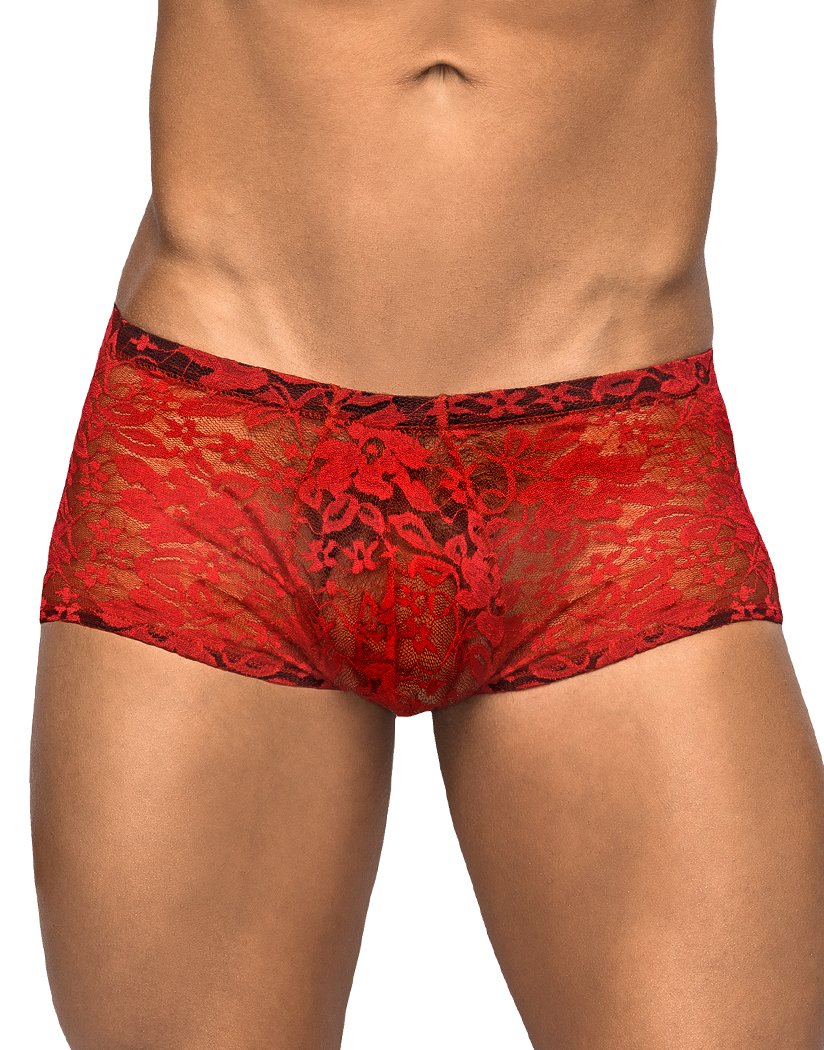 Red Front Male Power Stretch Lace Mini Trunk 145-162