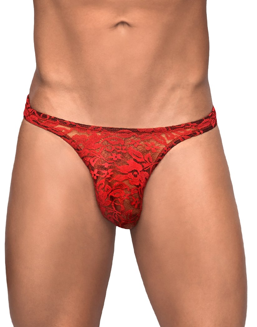Red Front Male Power Stretch Lace Bong Thong 442-162