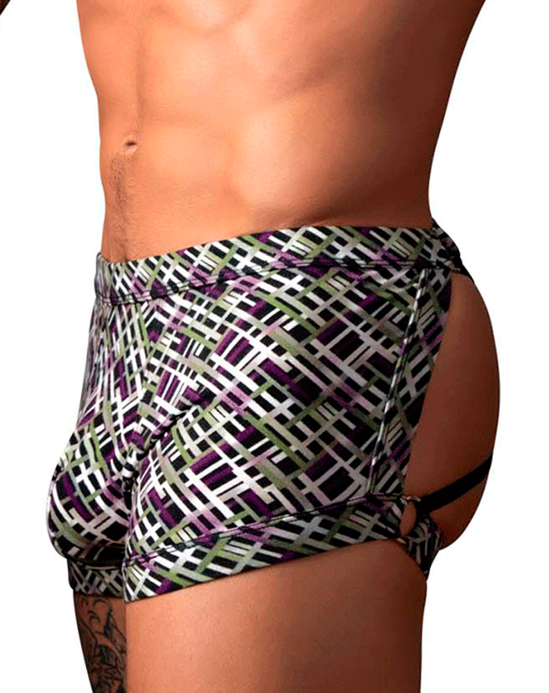Male Power 148-303 Gridlocked Strappy Back Short Printed