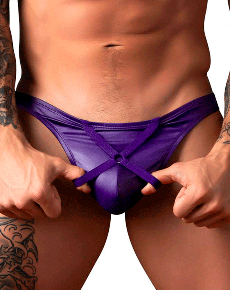 Male Power 447-302 Eggplant Crossover Thong Plum