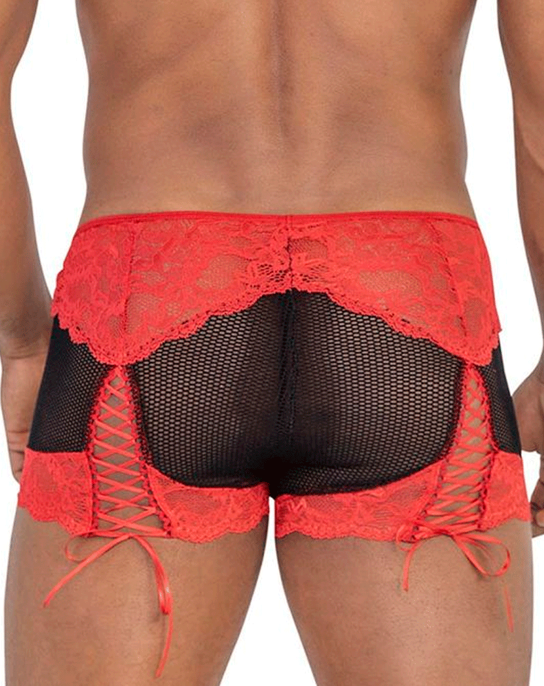 Boxer en maille et dentelle Candyman 99779 noir-rouge