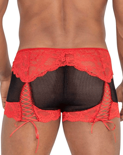 Boxer en maille et dentelle Candyman 99779 noir-rouge