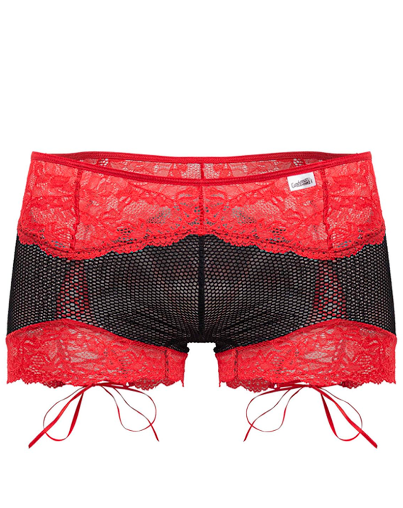 Boxer en maille et dentelle Candyman 99779 noir-rouge