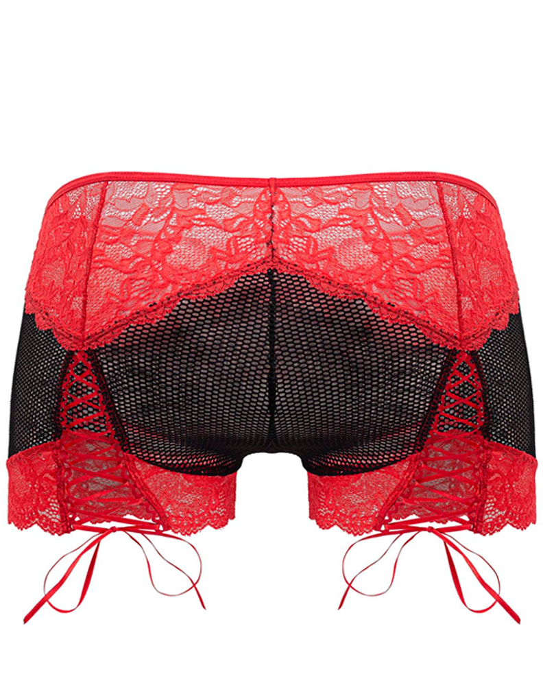 Boxer en maille et dentelle Candyman 99779 noir-rouge