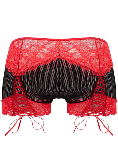 Boxer en maille et dentelle Candyman 99779 noir-rouge