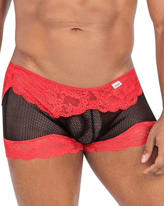 Boxer en maille et dentelle Candyman 99779 noir-rouge