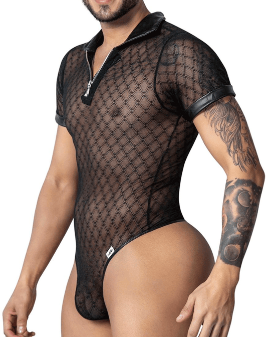 Candyman 99902 Geometric Mesh Bodysuit Black