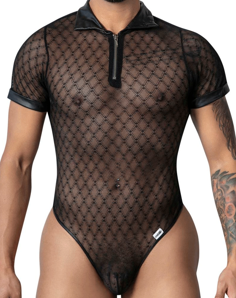 Candyman 99902 Geometric Mesh Bodysuit Black