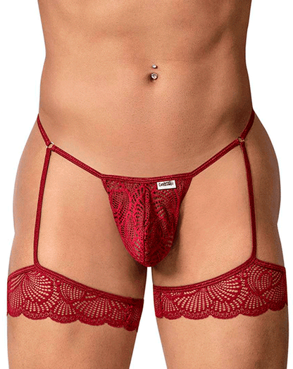 Candyman 99906 Garter Lace Thongs Burgundy