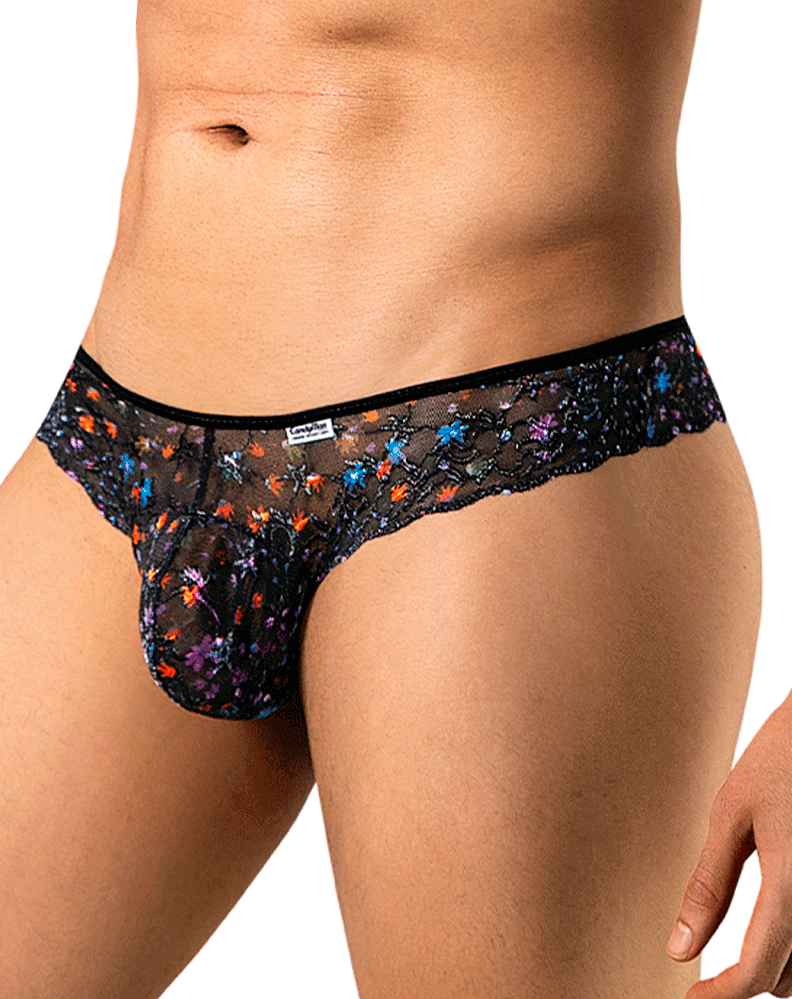 Candyman 99975 Printed Mesh Thongs Black