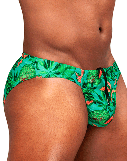 Ergowear Ew1828 Vibrant Tropical Leaf Print Swim Bikini Aqua-leaves