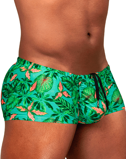 Ergowear Ew1829 Tropical Foliage 4-way Stretch Swim Trunks Aqua-leaves