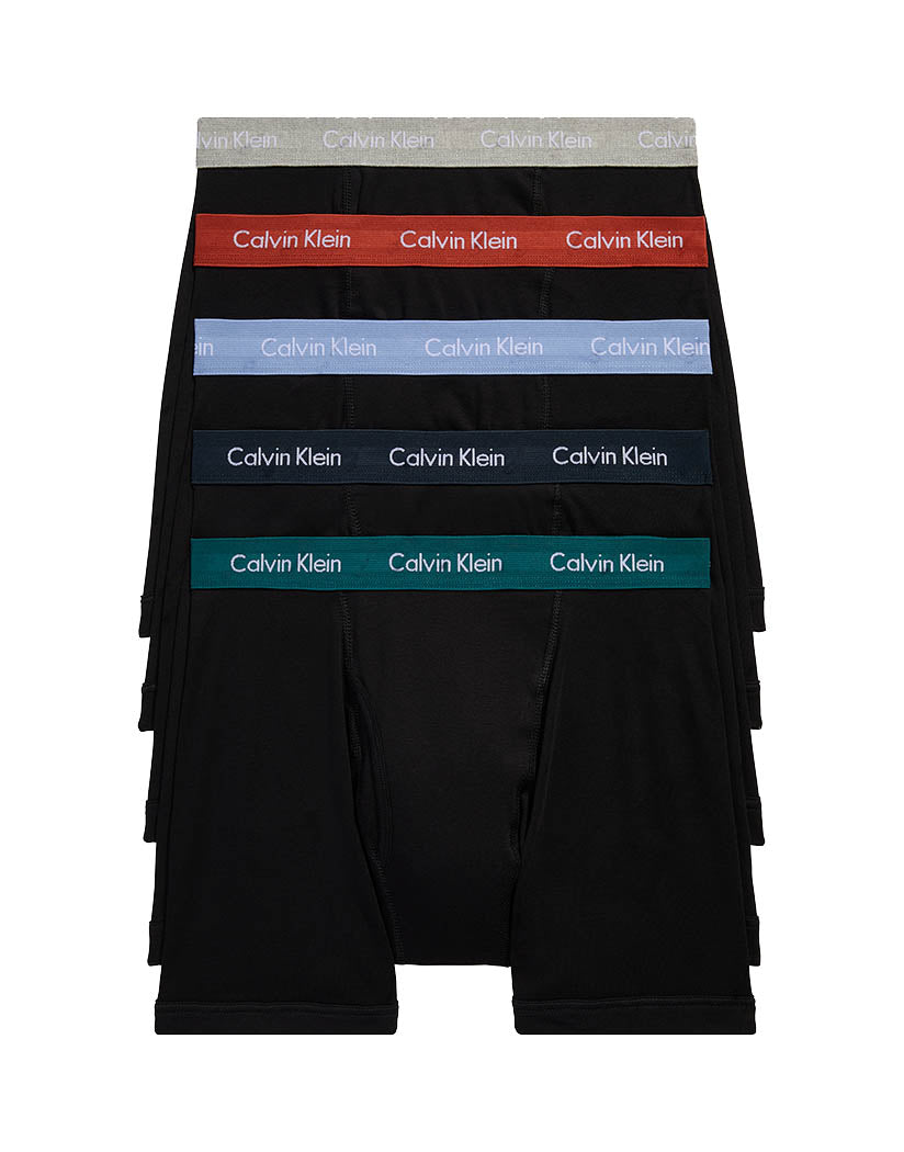 Black w/Atlantic Deep/Cinnabar/Grey Heather/Bel Air Blue/Blueberry waistband Front Calvin Klein Core Plus Cotton Classics 5-Pack Boxer Brief NB1429