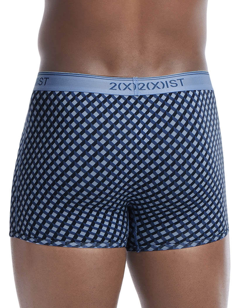 Printed Stripe/Navy Blazer/Turquoise/Geo X Print Back 2xist Cotton Stretch No-Show Trunks 4-Pack 31021433