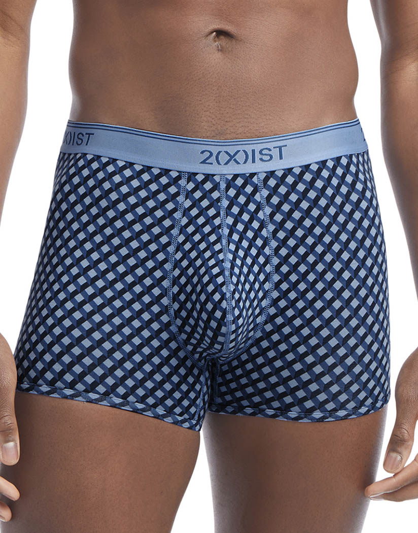 Printed Stripe/Navy Blazer/Turquoise/Geo X Print Front 2xist Cotton Stretch No-Show Trunks 4-Pack 31021433