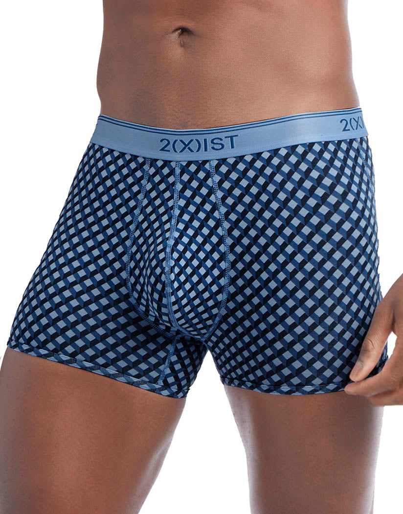 Printed Stripe/Navy Blazer/Turquoise/Geo X Print Front 2xist Cotton Stretch No-Show Trunks 4-Pack 31021433