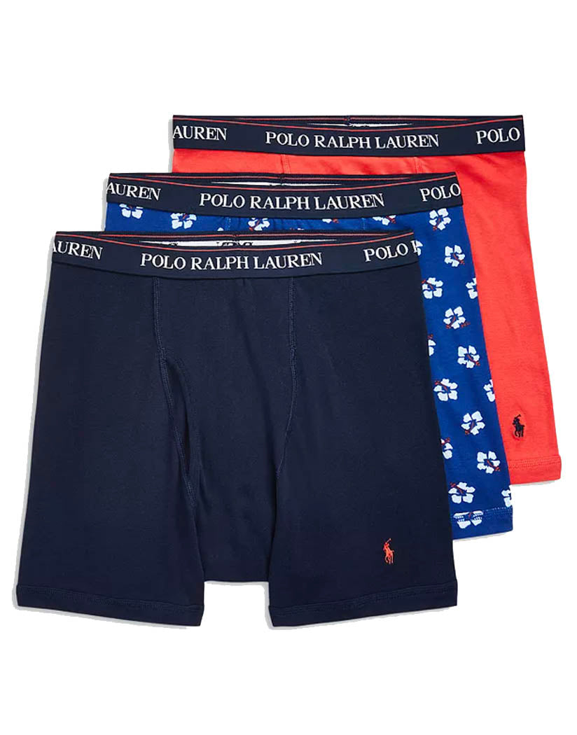 Cruise Navy/Heritage Royal Hibiscus Print/ Racing Red Flat Polo Ralph Lauren 3-Pack Classic Fit Boxer Brief With Wicking NCBBP3