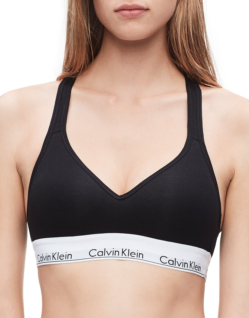 Black Front Calvin Klein Women Modern Cotton Stretch Lightly Lined Racerback Bralette QF1654