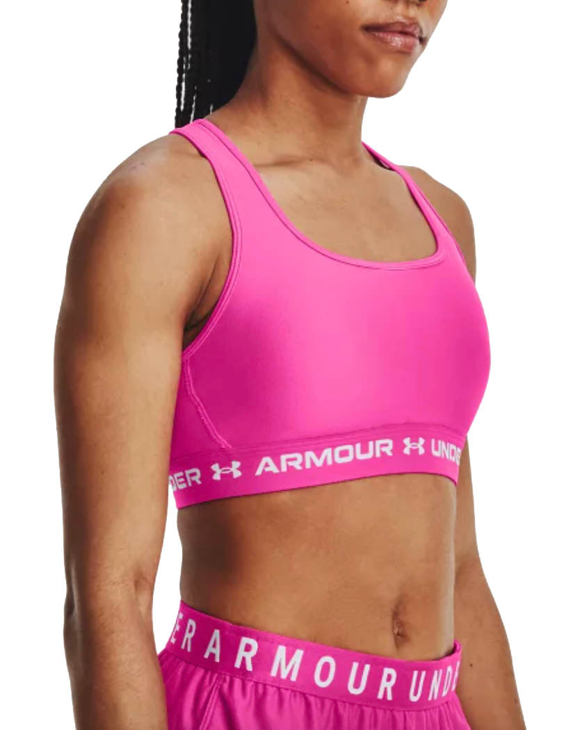 Rebel Pink/White Front Under Armour Women's Armour® Mid Crossback Sports Bra 1361034