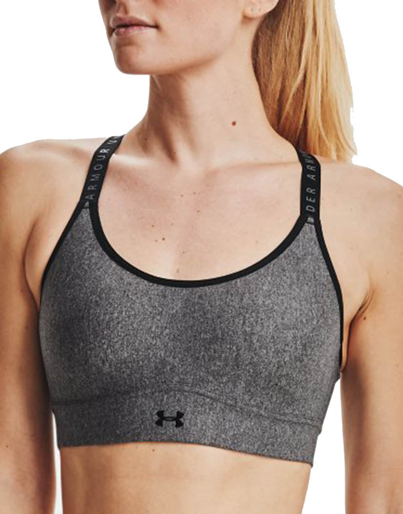 Charcoal Light Heather/Black/Black Front Under Armour Women's UA Infinity Mid Heather Cover Sports Bra 1362948