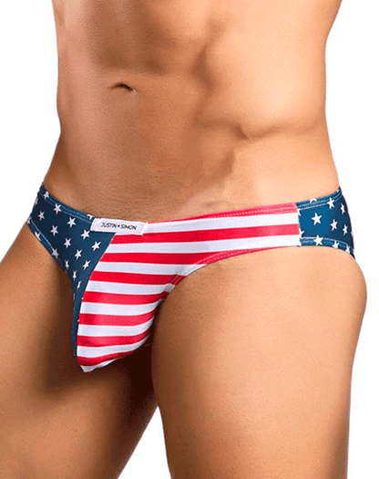 Justin+Simon XSJ01 Klassischer seidiger Bikini mit USA-Flagge