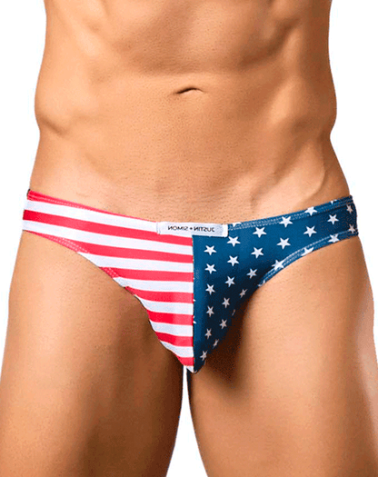 Justin+Simon XSJ01 Klassischer seidiger Bikini mit USA-Flagge