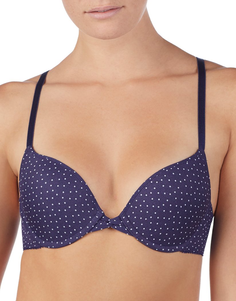 Navy Dot Front OnGossamer Triple Mesh Seamless Bump-It-Up Push Up Bra Navy Dot Blue 019750