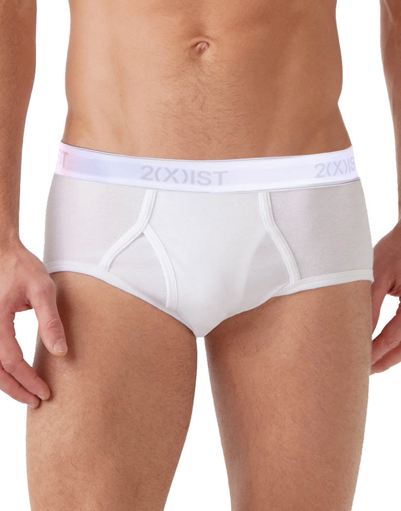 White Front 2xist Men's 3-Pack Essential Core Fly-Front Brief 020039