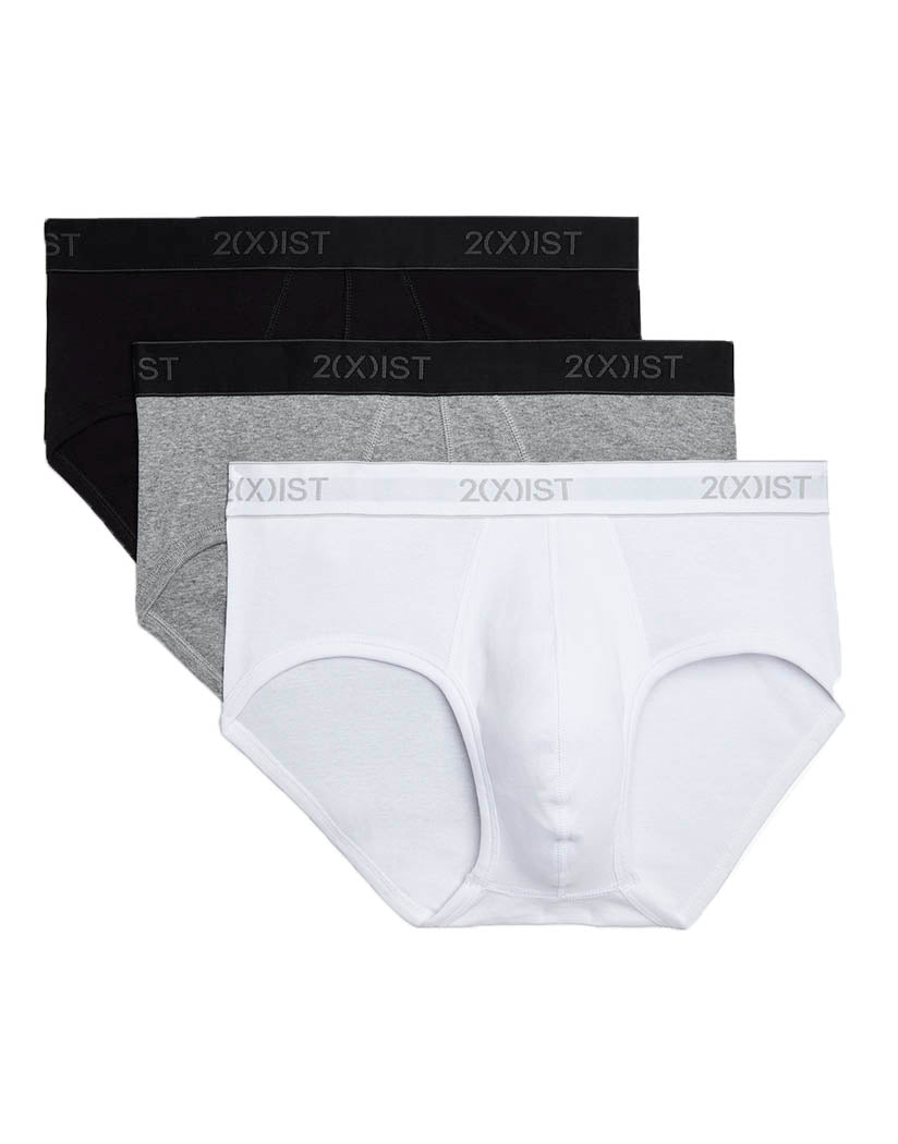 White /Black/ Heather Grey Flat 2xist Men's Cotton 3-Pack Contour Pouch Brief 020303