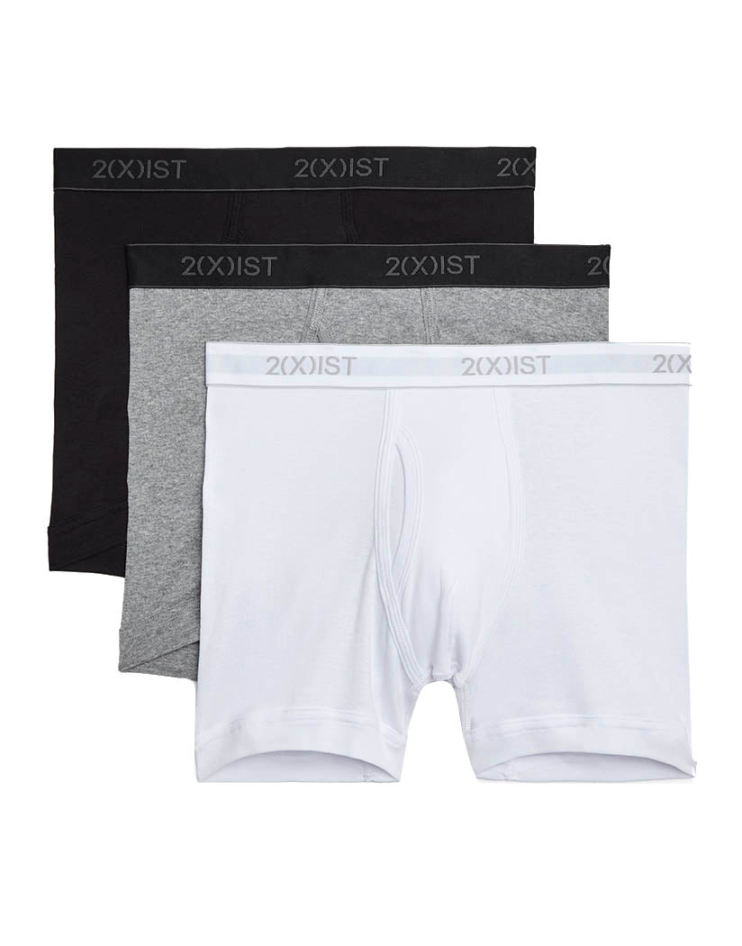 White /Black/ Heather Grey Flat 2xist Men's Cotton 3-Pack Boxer Brief 020304