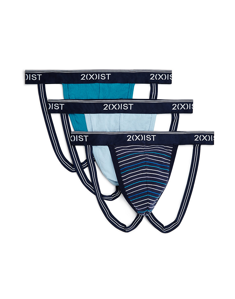 Thin Stripe-Navy/Caribbean Sea/Dream Blue Front 2xist 3-Pack Stretch Jock Strap 021322