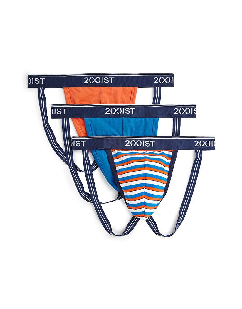 Bold Stripe/Blue/Orange/Blue Front 2xist 3-Pack Stretch Jock Strap 021322