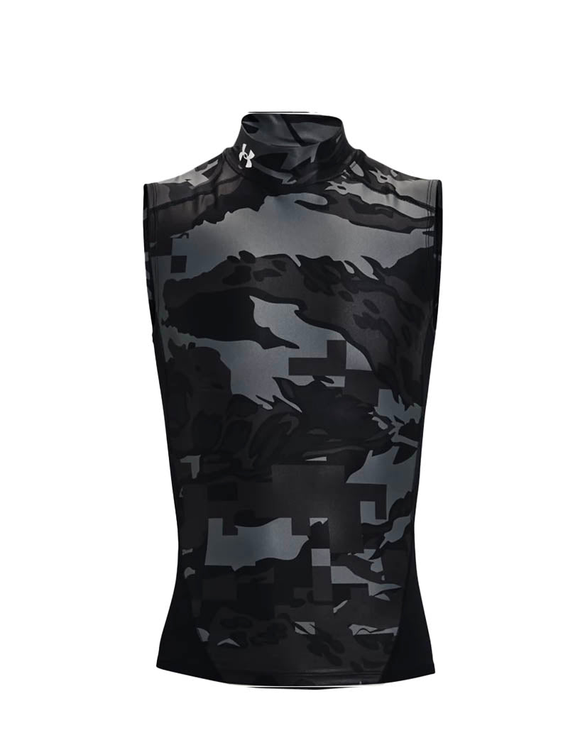 Black/White Front Under Armour HG ISo-Chill Compression Sleeveless Camo Shirt 1361520