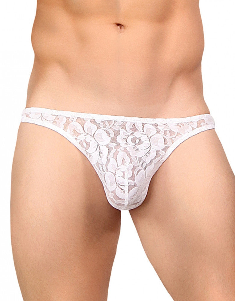 White Front Male Power Stretch Lace Bong Thong 442-162