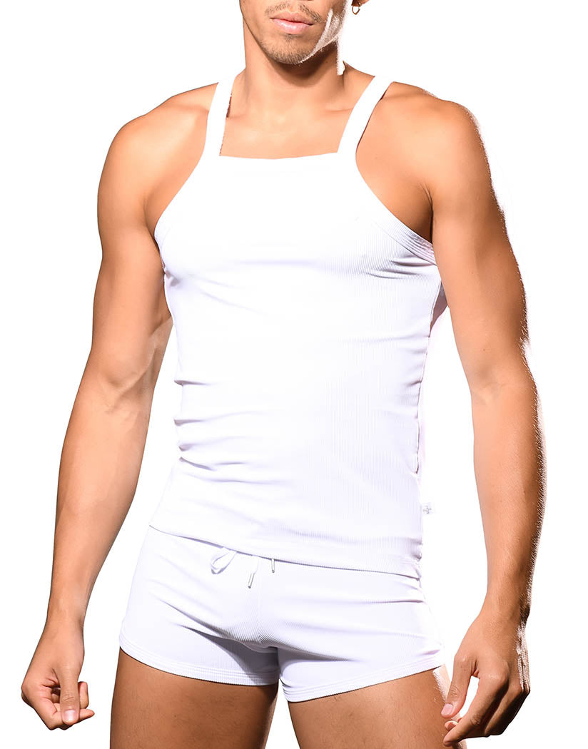 White Front Andrew Christian Essential Rib Tank 2902