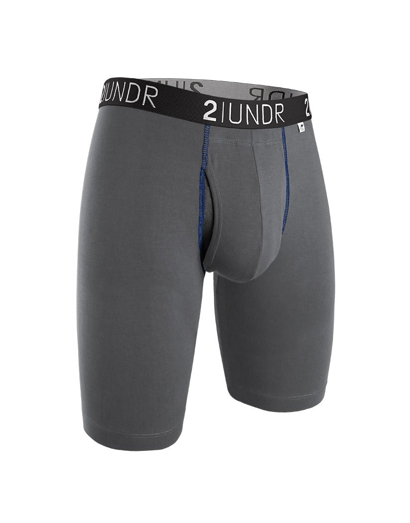 Grey/Blue Front 2UNDR Swing Shift Long Legs Solids Boxer Brief 2U01LL