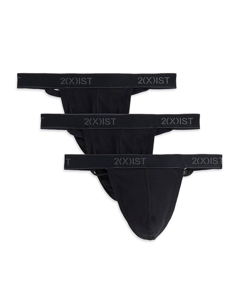 Black Front 2xist Men's 3 Pack Essential Core Y-Back Thongs 020302