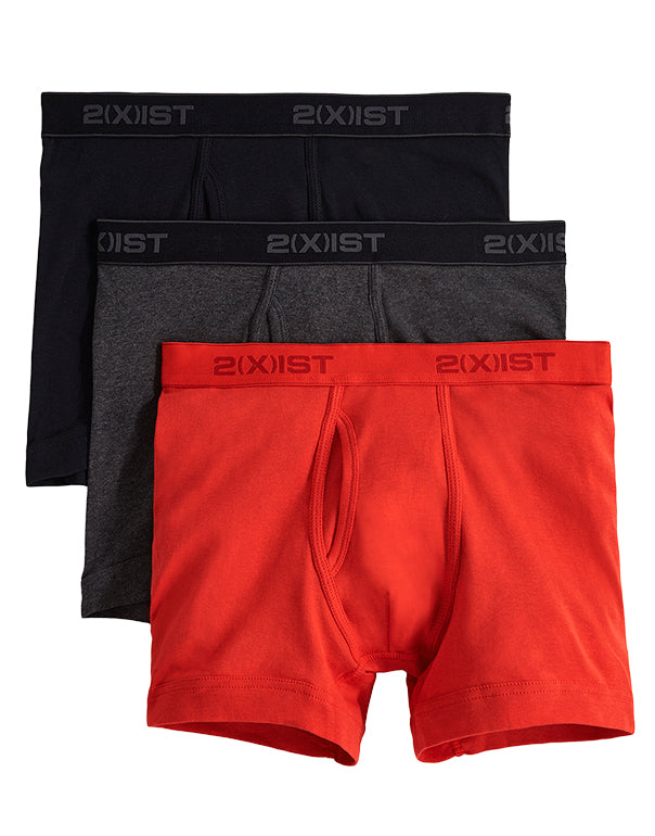 Black/Charcoal/Poppy Red Front 2xist Men's 3-Pack Essential Boxer Brief 020304