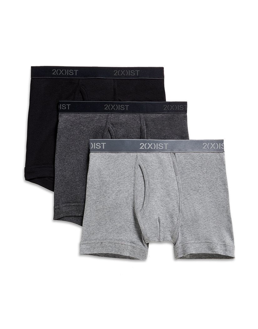Black/Heather Grey/Charcoal Heather Front 2xist Men's 3-Pack Essential Boxer Brief 020304