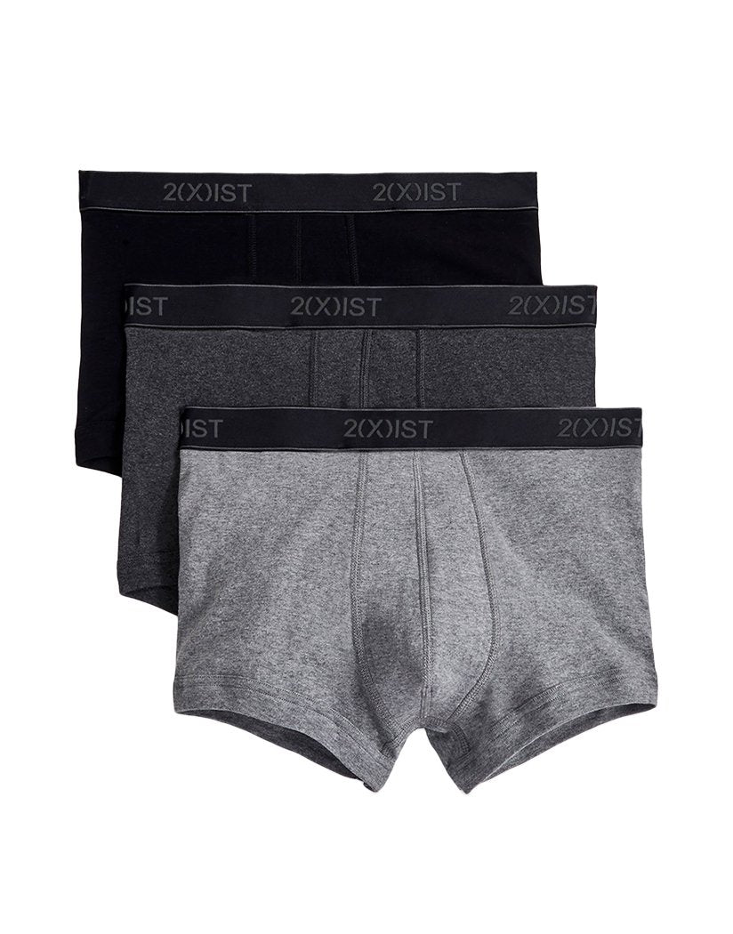 Black/Heather Grey/Charcoal Heather Front 2xist Men's Cotton 3-Pack Essential Core No Show Trunk 020333