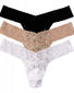 Black/White/Chai Front Hanky Panky 3-Pack Stretch Lace Low Rise Thong